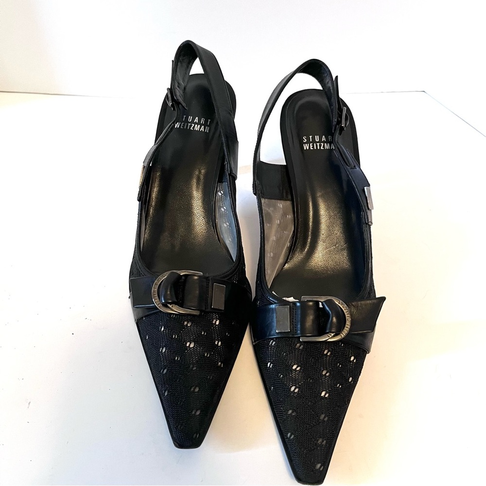 Stuart Weitzman Janet Black Mesh And Leather Slin… - image 6